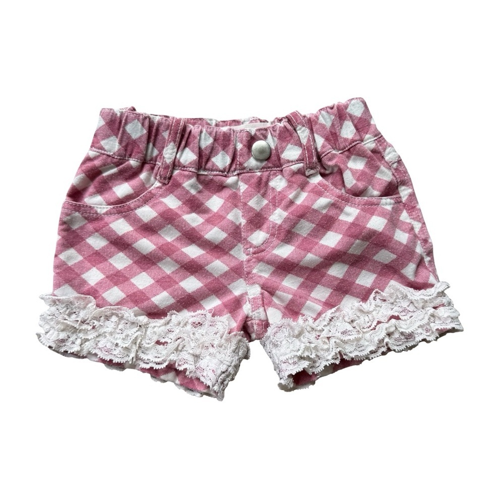 Bonnie Kids Pink Gingham Ruffle Shorts White Lace Trim Size 2T